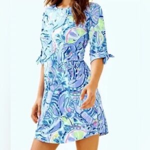 Lilly Pulitzer Preston Tie Sleeve Blue Peri Pinch Pinch Pima Cotton Dress XS EUC